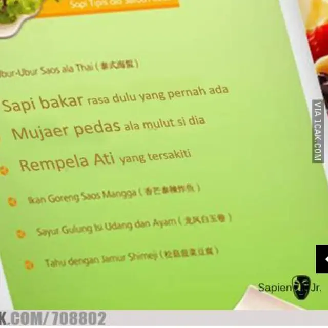 6 Tulisan Nama Makanan di Daftar Menu Ini Nyeleneh, Ejaannya Bikin Bingung