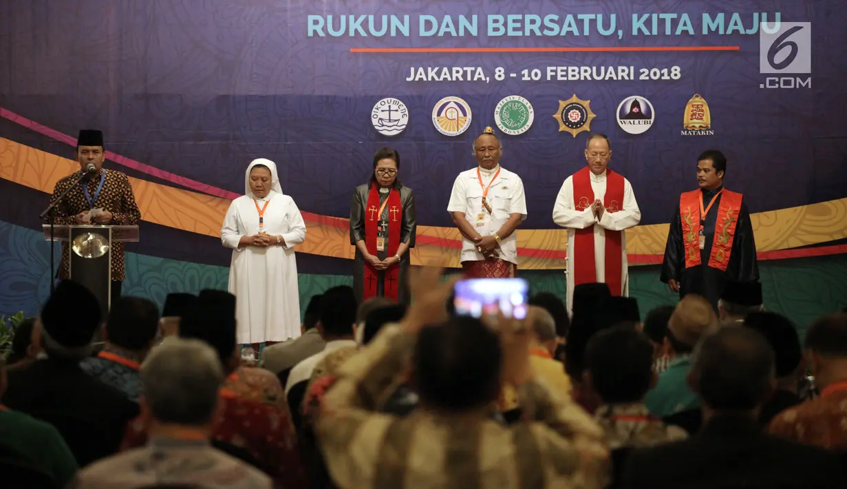 Suasana saat pembukaan acara Musyawarah Besar Pemuka Agama untuk Kerukunan Bangsa di Jakarta, Kamis (8/2). Acara ini akan diselenggarakan pada 8-10 Februari 2018. (Liputan6.com/Arya Manggala)