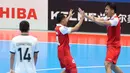 Usai memastikan tiket perempat final Piala Asia Futsal 2026, fokus skuad Garuda kini beralih ke laga pamungkas Grup A melawan Irak pada Sabtu (31/1/2026). Tampak dalam foto, pemain Timnas Futsal Indonesia merayakan gol saat melawan Kirgistan pada laga kedua Grup A Piala Asia Futsal 2026, Kamis (29/1/2026) malam WIB. (Bola.com/M Iqbal Ichsan)