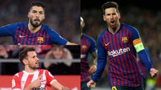 Lionel Messi kian perkasa di singgasana top scorer La Liga dengan raihan 33 gol, terpaut 13 gol dari Luis Suarez yang berada di bawahnya. (Kolase Foto AFP)