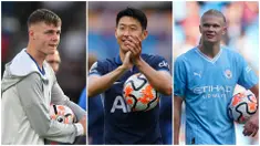Foto kolase pemain Brighton, Evan Ferguson (kiri), pemain Tottenham Hotspur, Son Heung-min, dan pemain Manchester City, Erling Haaland, melakukan tradisi dengan membawa pulang bola yang dipakai dalam pertandingan setelah mencetak hattrick. (AFP/Glyn Kirik, AP Photo/Jon Super, AP Photo/Dave Thompson)