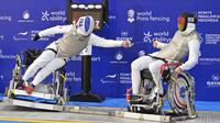 Indonesia jadi tuan rumah kejuaraan bergengsi anggar kursi roda yakni Para Fencing World Cup 2025 di GOR Indoor Manahan, Solo, Jawa Tengah untuk pertama kalinya. (Liputan6.com/Fajar Abrori)