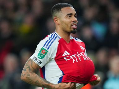 Musim 2024/2025 jadi musim yang berat bagi Gabriel Jesus. Sang striker banyak mendapatkan kritikan karena ia minim mencetak gol bagi Arsenal. (AP Photo/Kirsty Wigglesworth)