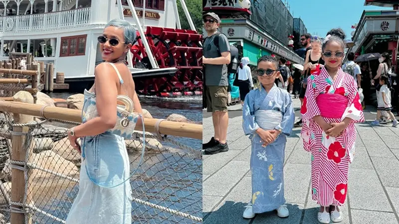 7 Potret Kimmy Jayanti Liburan di Jepang, Anaknya Tampil Gaya Pakai Kimono