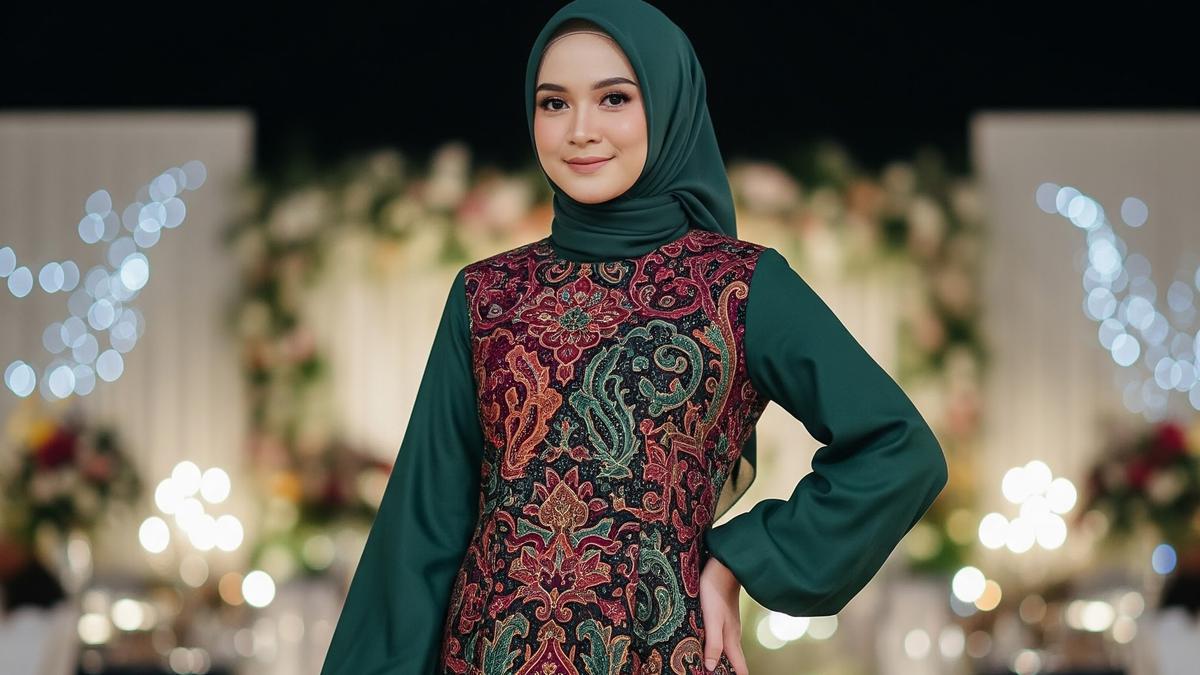 9 Model Gamis Batik Kombinasi Polos untuk Acara Kondangan Malam, Elegan dan Modern