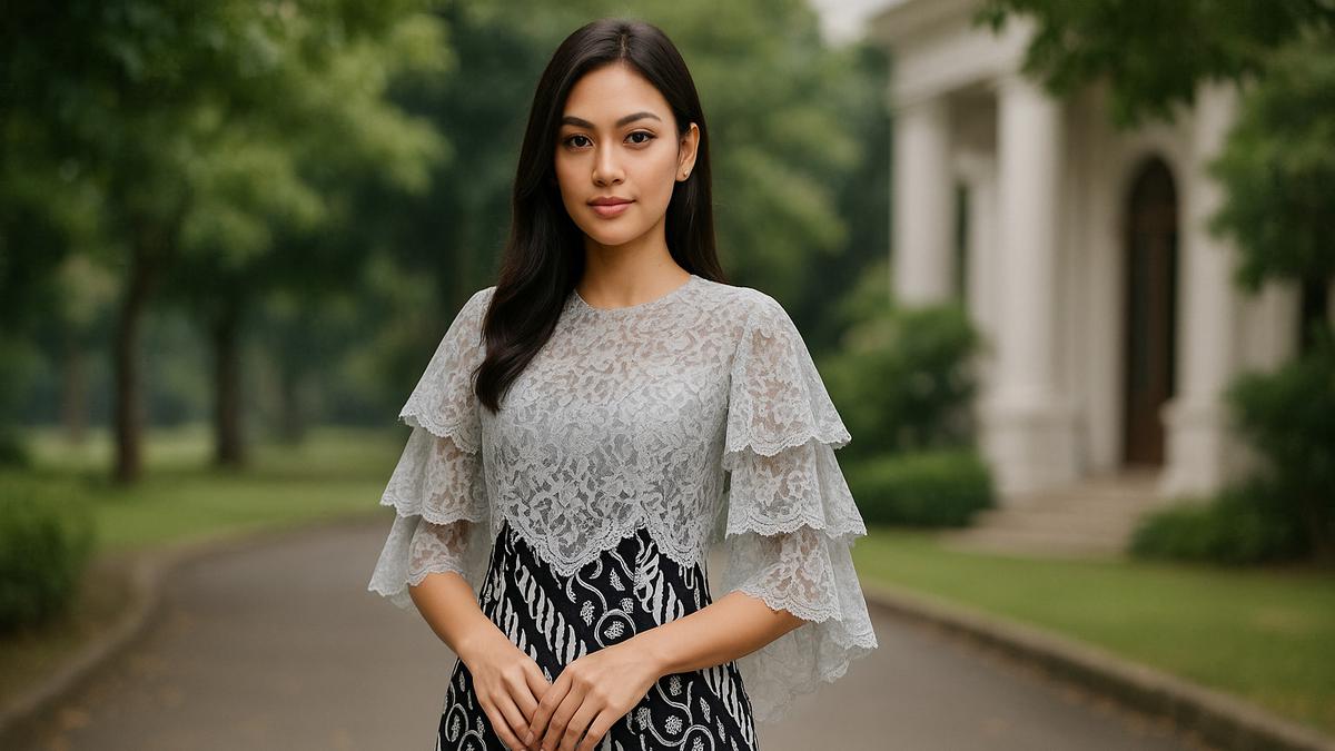10 Model Long Dress Batik Kombinasi Brokat Lengan Cape Layer Tiga Lapis, Simpel dan Elegan untuk Acara Resmi