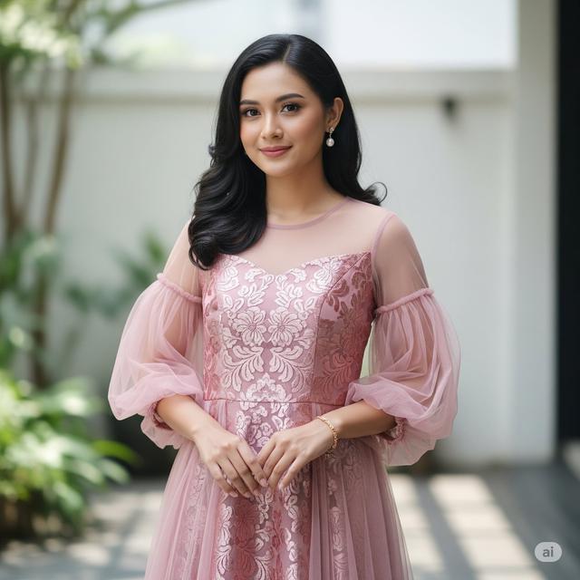 Gaya feminin Febby Rastanty mengenakan kebaya dusty pink, intip detailnya yang menawan