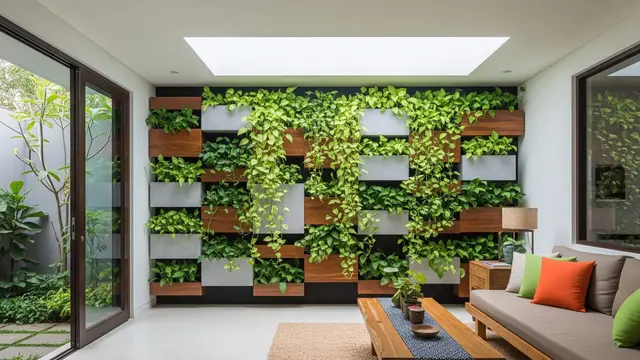 Desain Rumah Kecil dengan Tanaman Hias di Dinding