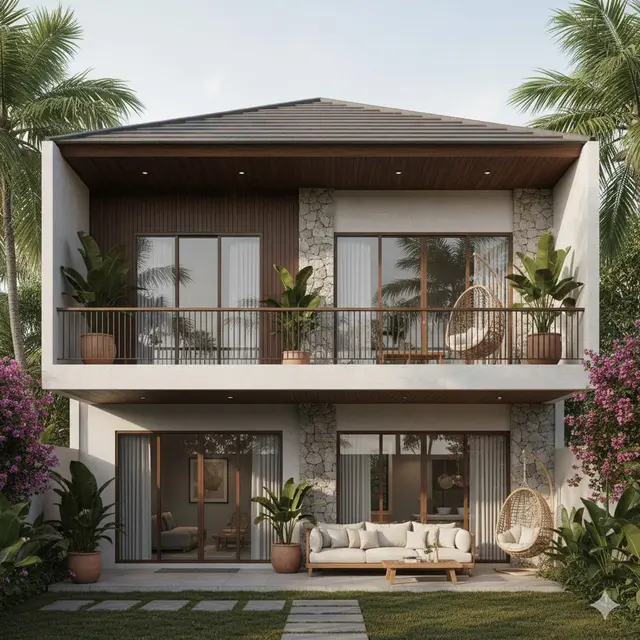 Model Rumah 6x12 Atap Datar dengan Balkon Atas