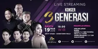 Saksikan Live Streaming Konser Bintang 3 Generasi dari Summarecon Mall Serpong Sabtu 19 Maret Pukul 19.00 di http://bit.ly/bintang3generasi