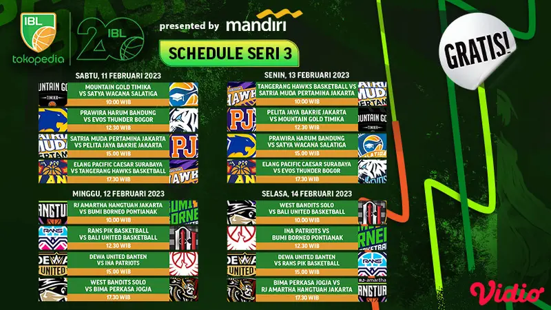 Siaran Langsung IBL 2023 Seri Tiga 11-18 Februari di Vidio : Satria Muda Pertamina Jakarta vs Pelita Jaya Bakrie Jakarta