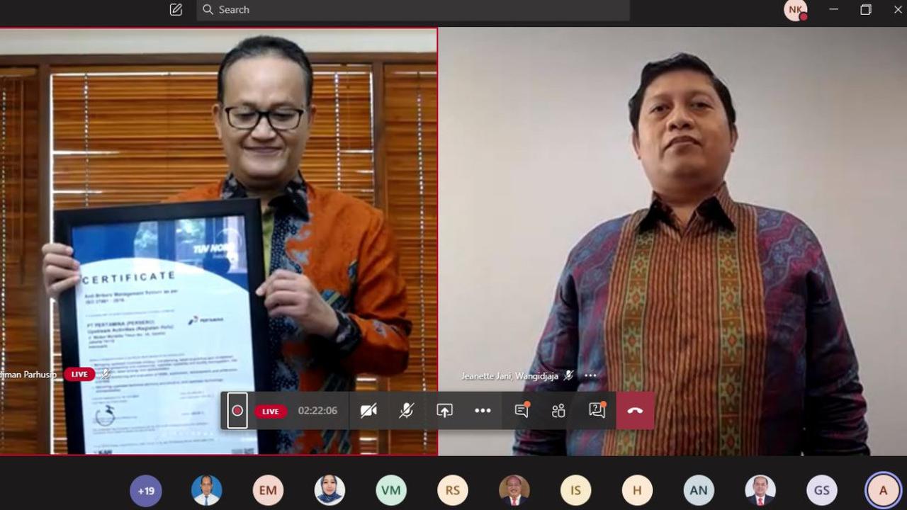 Subholding Upstream Pertamina Terima Sertifikat Sistem Manajemen Anti Penyuapan ISO 37001:2016