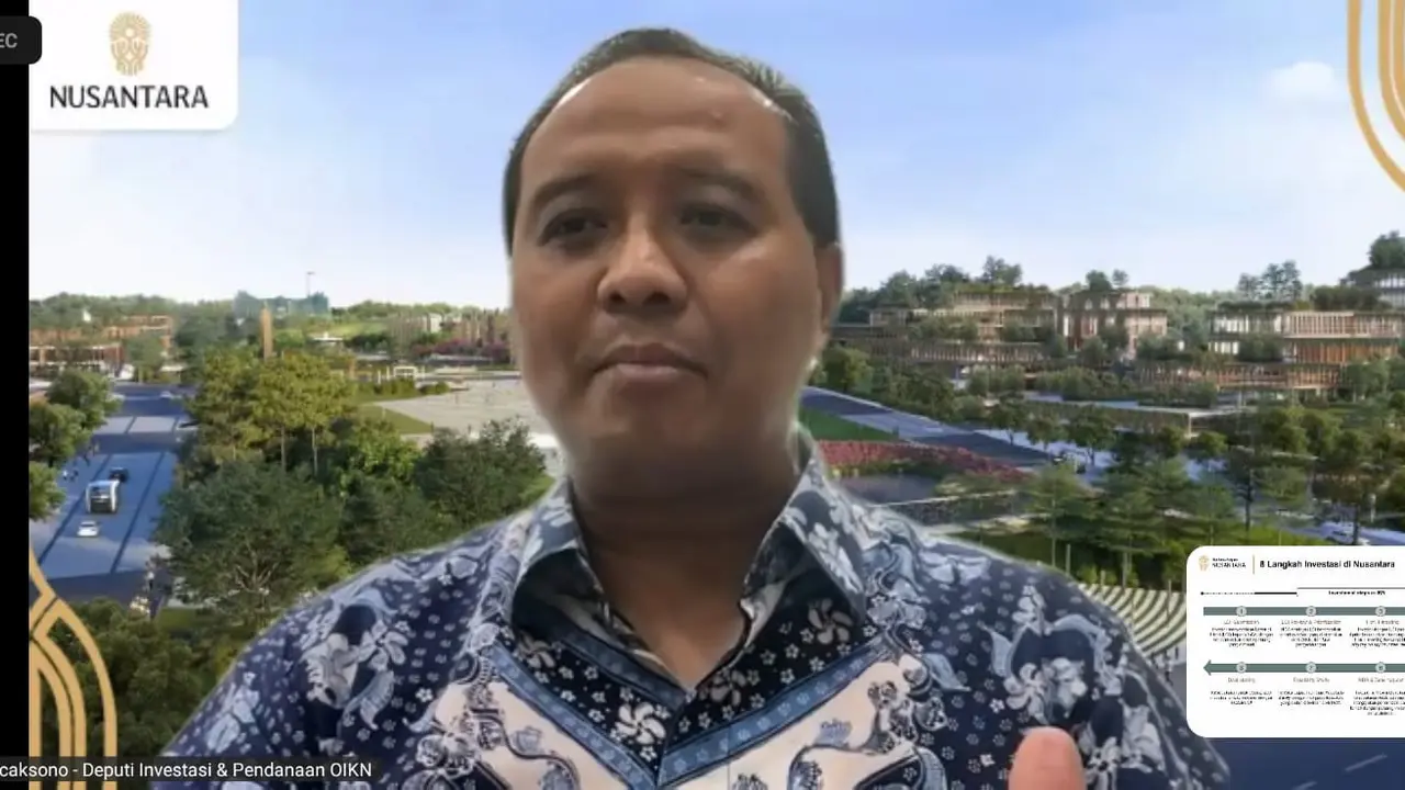 Deputi Pendanaan dan Investasi Otoritas IKN, Agung Wicaksono, dalam Konferensi Pers perkembangan Investasi di IKN secara daring, Jumat (15/12/2023). (Tira/Liputan6.com)
