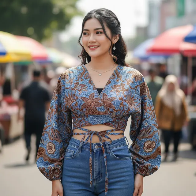 Model Outer Crop Top Batik Lengan Panjang untuk Anak Muda 20-an