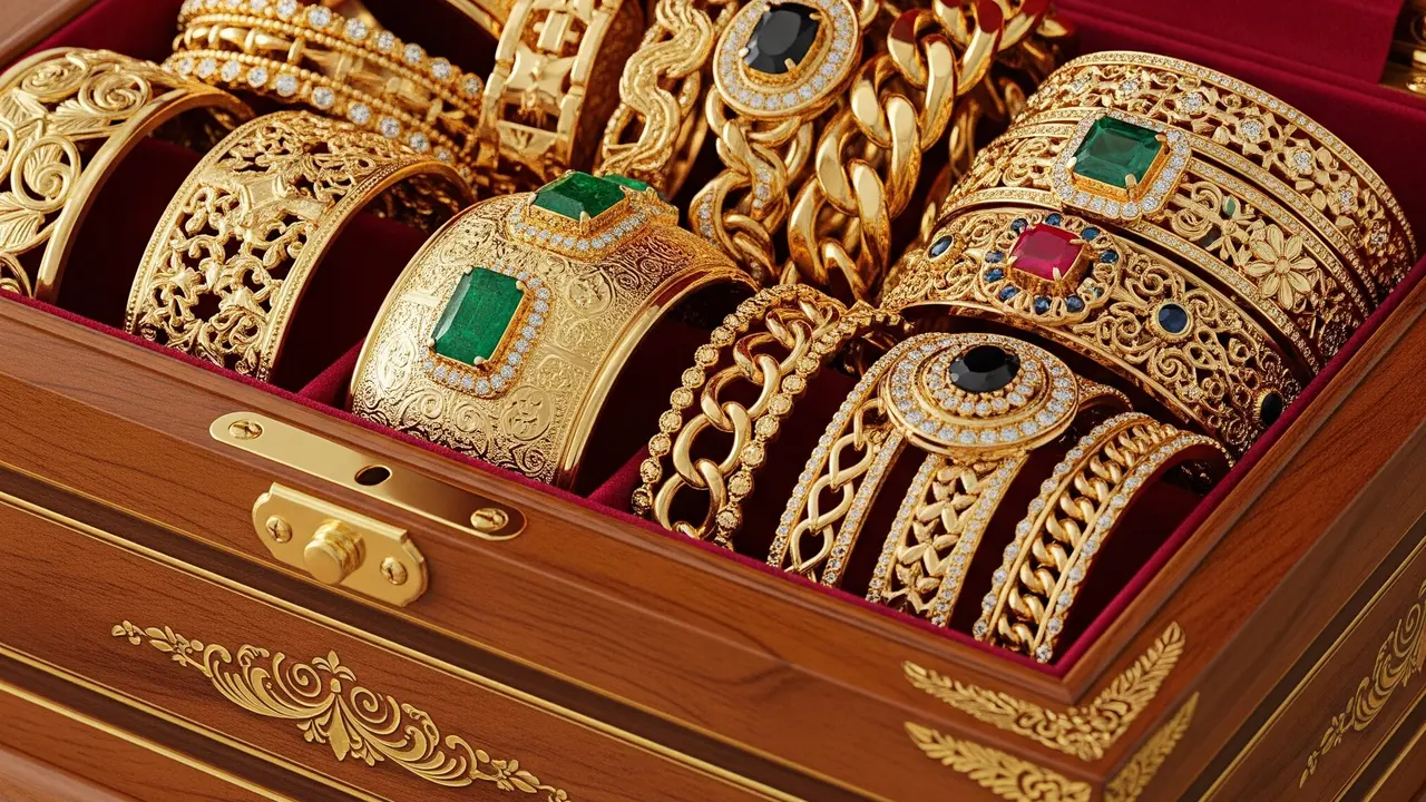 Model Gelang Emas 22 Karat 12 Gram dengan Detail Ukiran. Gemini