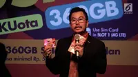 Deputy CEO Smartfren Djoko Tata Ibrahim memberi keterangan saat peluncuran kartu perdana BosKu di Jakarta, Selasa (26/3). Bonus tersebut otomatis terisi saat pelanggan melakukan pengisian pulsa minimal Rp 50 ribu, paling lambat 3 hari setelah aktivasi kartu. (merdeka.com/Iqbal S. Nugroho)