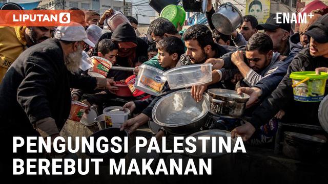 Para Pengungsi Palestina Menunggu Makanan di Dapur Umum di Khan Younis