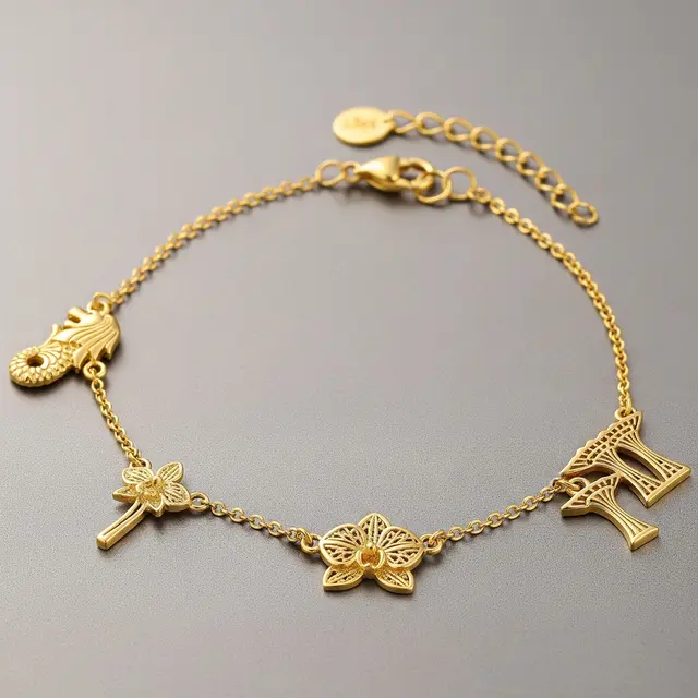 Gelang Emas Hollow Ringan Motif Singapura