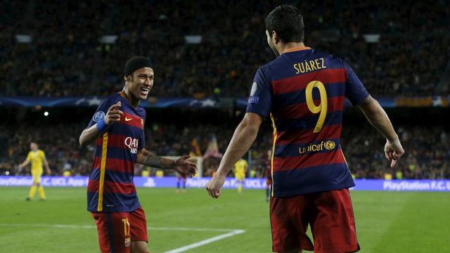 Neymar mencetak 2 gol dan Luis Suarez menyumbang 1 gol bagi Barcelona saat berhadapan dengan BATE Borisov di Liga Champions grup E.