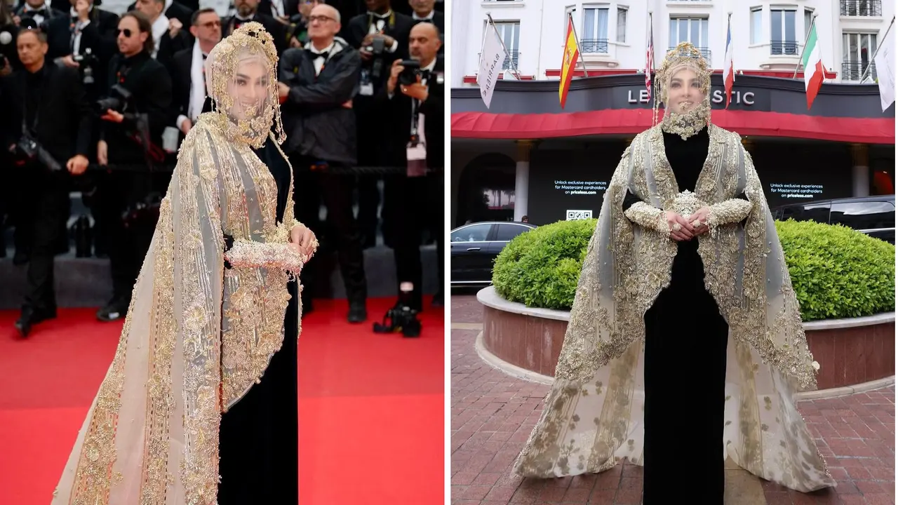 Menilik Detail Outer dan Veil Emas yang Dipakai Syahrini di Hari ke-2 Festival Film Cannes