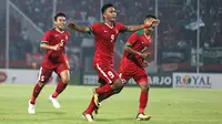 Rafli Mursalim saat merayakan gol untuk Timnas Indonesia U-19 di Piala AFF U-19 2018. (Bola.com/Aditya Wany)