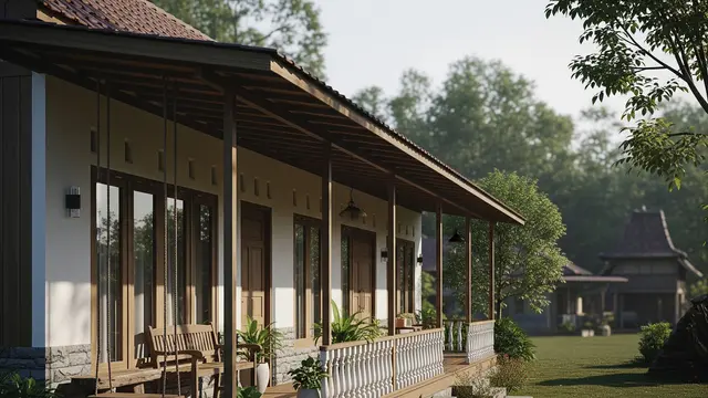 Rumah Kampung 1 Lantai dengan Teras Unik ala Desa Tempo Dulu (Gemini AI)