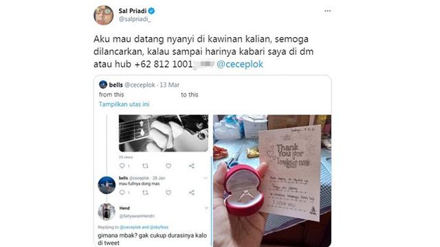 Kisah Cinta Netizen dari Menfess Lagu Sal Priadi Berujung Lamaran Ini Curi Perhatian