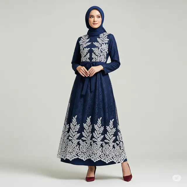 Model Dress A-line Muslimah Bordir Brokat Terbaru.