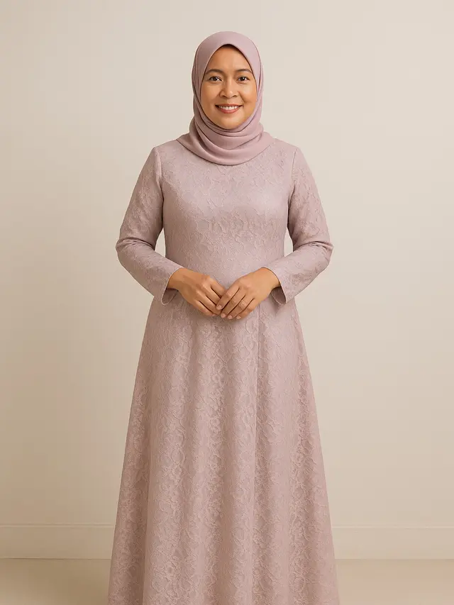 Model Gamis Brokat A-line untuk Ibu-ibu Usia 40 Tahun (Foto: ChatGPT)