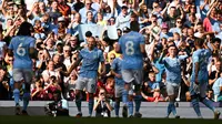 Selebrasi Erling Haaland saat Manchester City menghajar Fulham di Liga Inggris (AFP)