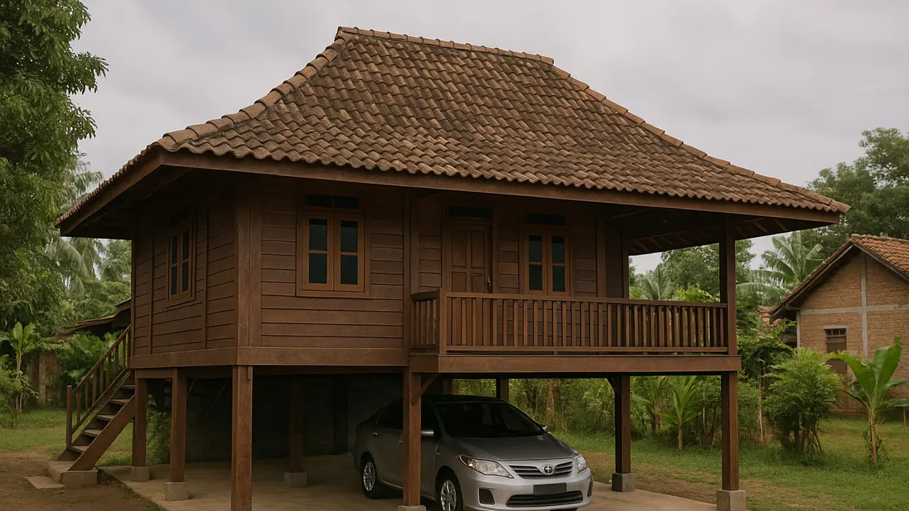 Rumah Sederhana di Kampung dengan Garasi (Foto: ChatGPT)