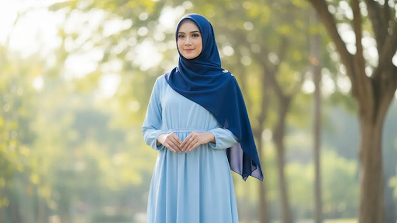 Model Dress Panjang Elegan Kombinasi Pashmina Muslimah