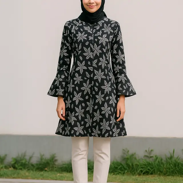 Tunik Batik A-Line Motif Monokrom yang Bisa Membuat Penggunanya Tampak Ramping/Via Chat GPT