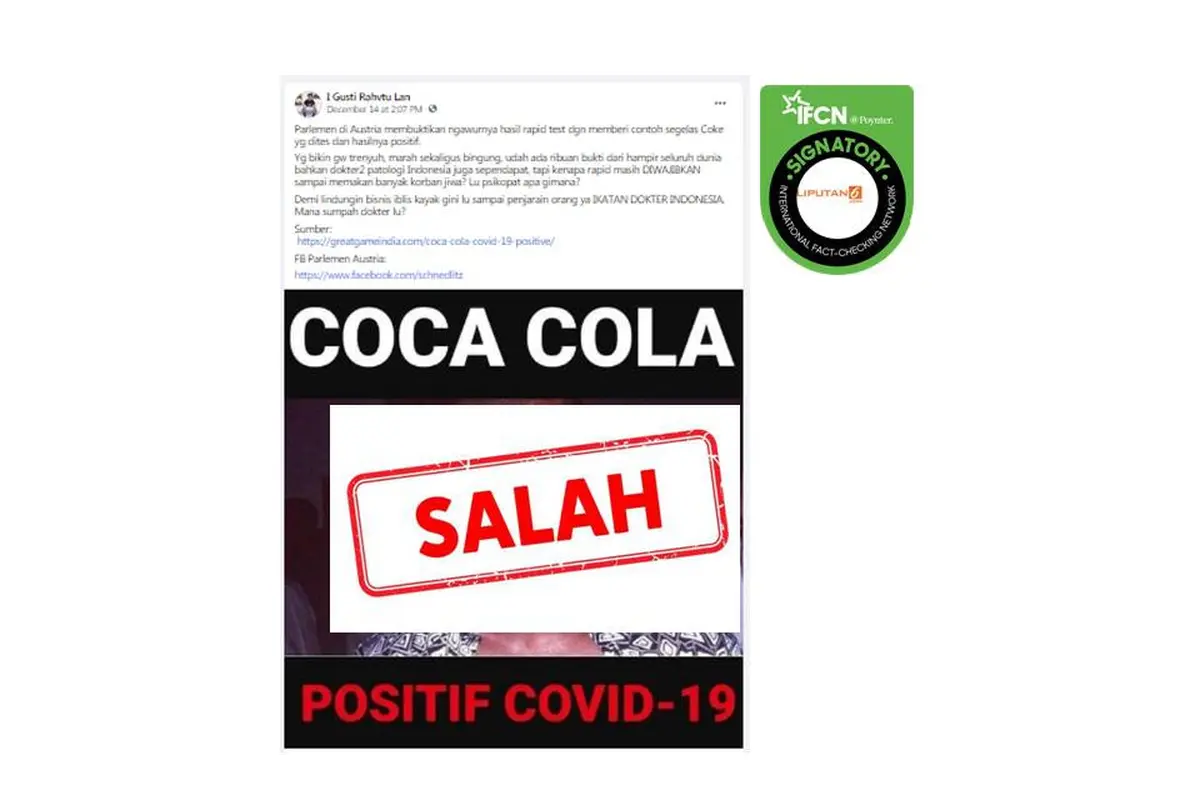 Cek Fakta alat rapid test antigen positif saat diuji dengan Coca-Cola