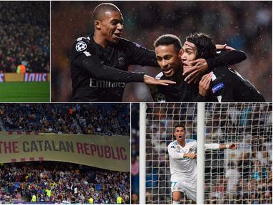 Berikut ini tujuh momen menarik yang terjadi pada Liga Champions 2017/2018 matchday pertama. Mulai dari gol perdana Romelu Lukaku hingga spanduk Republik Katalonia pada laga Barcelona. (Kolase foto-foto dari AFP)