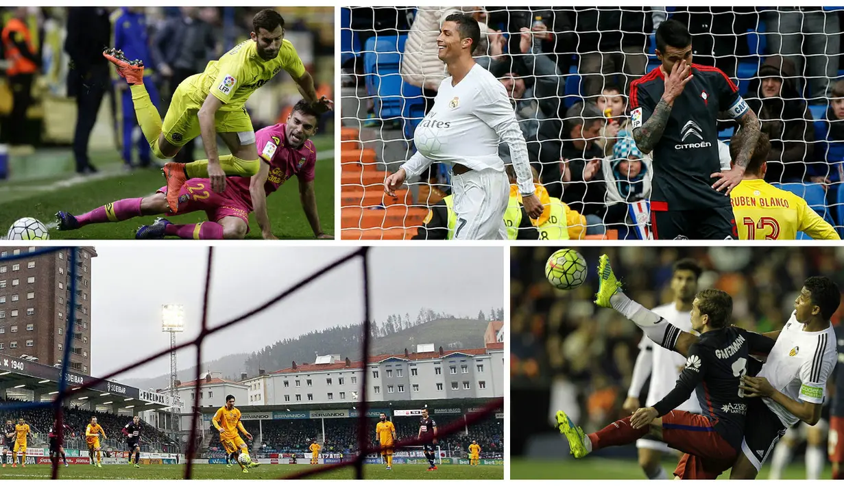 Foto terbaik La Liga Spanyol pekan ke-28 diwarnai aksi bintang Real Madrid, Cristiano Ronaldo, yang meniru gaya wanita hamil. Berikut 10 foto terbaik La Liga Spanyol pekan ke-28.