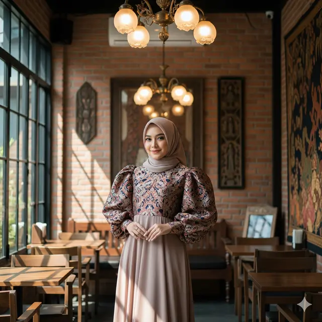 Dress Panjang Chiffon Flowy Kombinasi Brokat Muslim