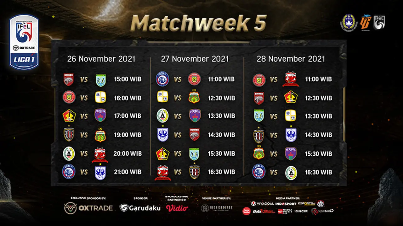 Link Live Streaming IFeL 2021 Matchweek 5 di Vidio, 26-28 November 2021