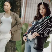Nikita Willy kembali tampil sebagai bumil stylish sambil pamer baby bump  dengan jinjing Bucket Bag. Gaya yang sama juga ditampilkan Nikita Willy di kehamilan pertama. [@nikitawillyofficial94]