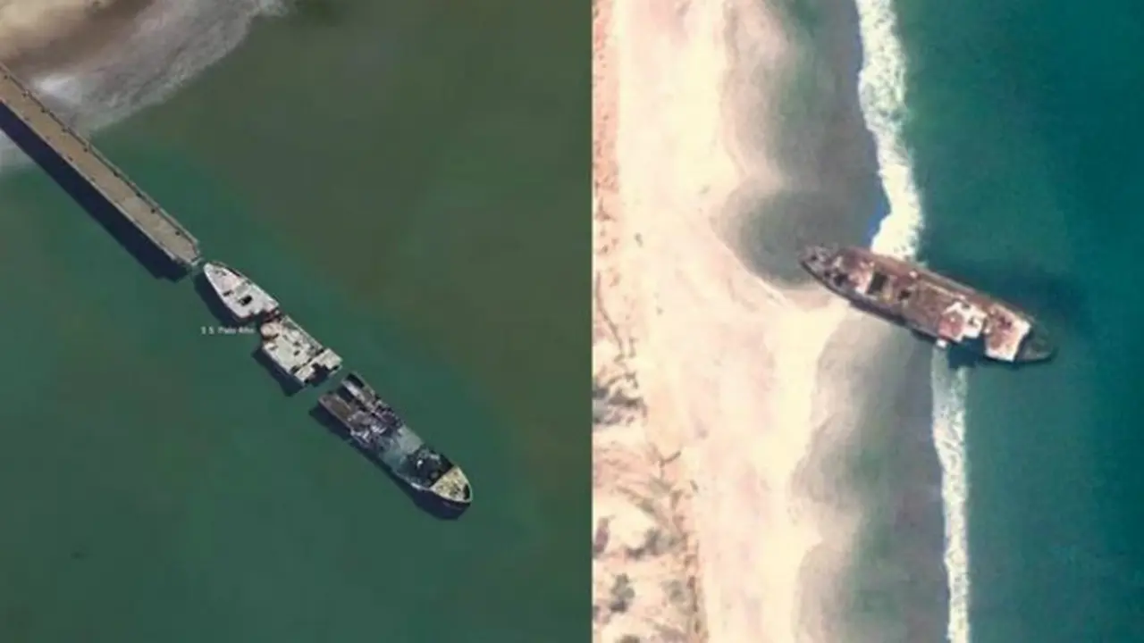 Penampakan kapal karam melalui Google Earth.