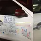 Seorang ayah di Taiwan berbaik hati biarkan putrinya mencorat-coret mobil. Credit: Viral4real.com