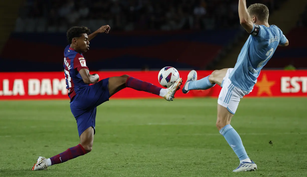 Barcelona berhasil menang super dramatis saat dijamu Celta Vigo. (AP Photo/Joan Monfort)