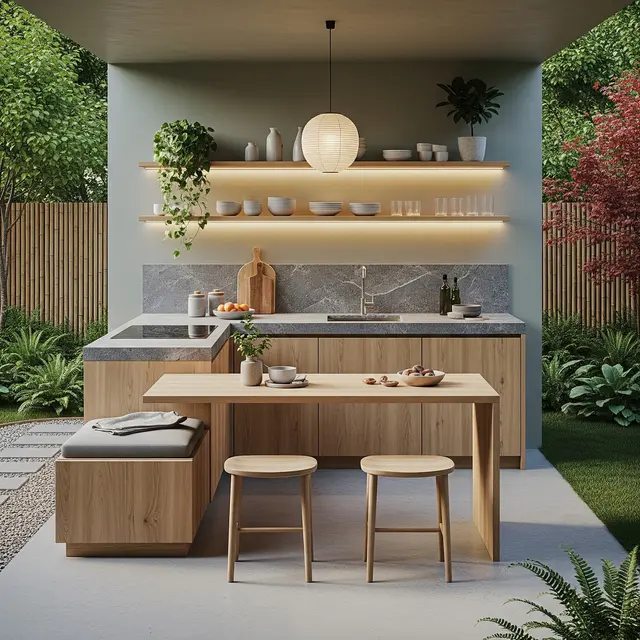 Model Dapur Minimalis di Belakang Rumah (Image by Gemini AI)