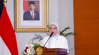 Menteri Ketenagakerjaan Ida Fauziyah dalam sambutan acara 'Diseminasi Hasil Survei Penilaian Integritas (SPI) Tahun 2023' di ruang Tridarma Kemnaker, Senin (24/6/2024).