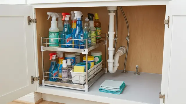 Cara Menata Area Bawah Wastafel agar Botol Pembersih Tidak Mudah Tumpah