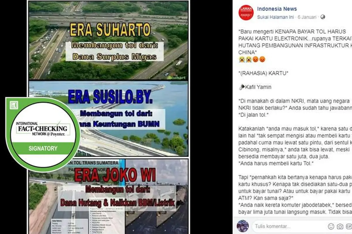 [Cek Fakta] Hoaks Transaksi Tol Non Tunai Untuk Bayar Hutang ke China