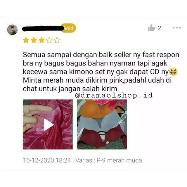 Review Pembeli di Online Shop Komplain Salah Warna Baju, Bikin Gregetan. (Sumber: Instagram/dramaolshop.id)