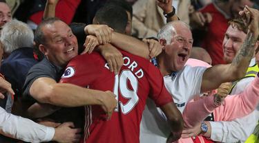 Berikut ini deretan gol yang diciptakan Marcus Rashford di menit-menit akhir untuk Manchester United. (AFP/LindseyParnaby)