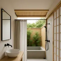 Inspirasi Kamar Mandi Semi Outdoor Bergaya Jepang (Image by ChatGPT)