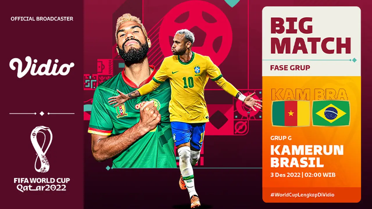 Dapatkan Live Streaming World Cup 2022 di Vidio Brasil Vs Kamerun, Sabtu 3 Desember